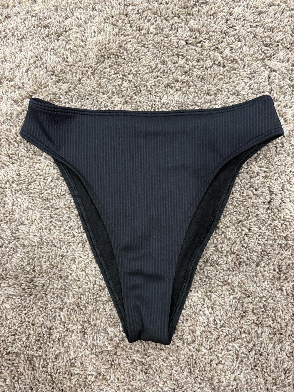 Women's Black Ribbed Curvy High-Cut Bikini Bottom